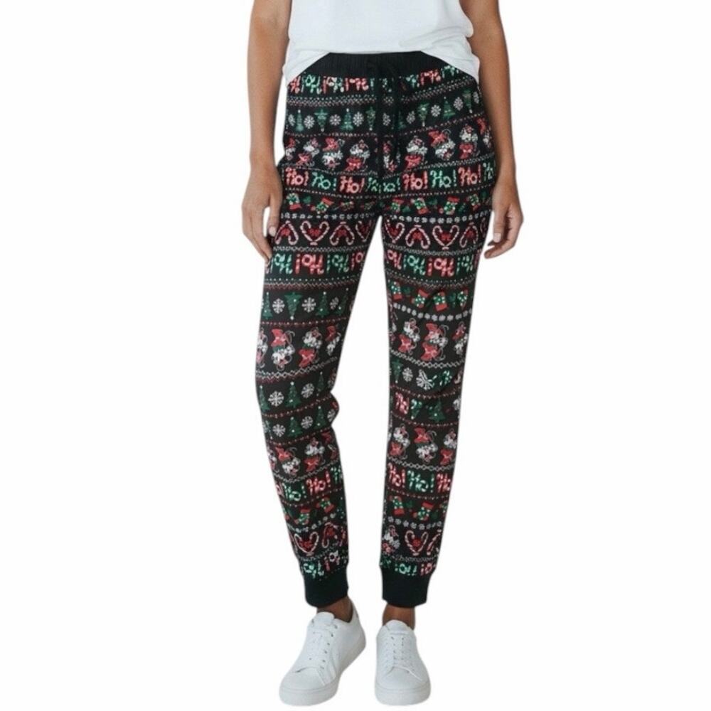 Disney Parks Christmas Minnie Mouse Fair Isle Peppermint Jogger Pajama Pants 1X